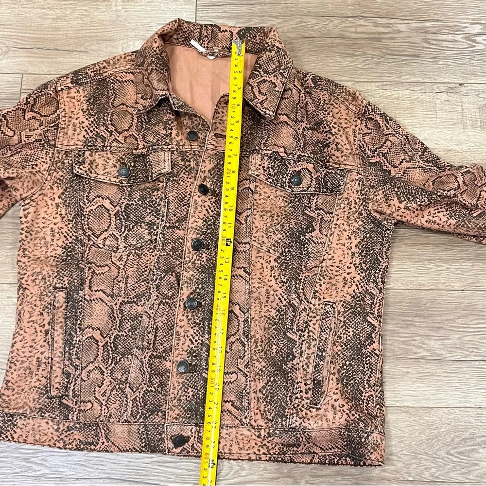 Free People Jacket Women's Medium Brown Black Denim Trucker Snake Skin Collared - Picture 7 of 13